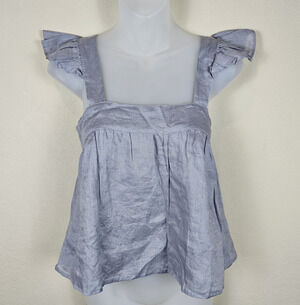 LJC Designs Linen Top Women S Flutter Sleeve Crop Tank Cottage Boho Fairy Ruffle